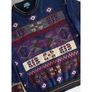 VINTAGE 80S 90S AGENDA NAVY & BLACK MULTI COLOR WOOL ACRYLIC SWEATER 2XLT / XXL